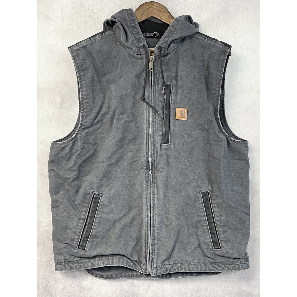 Carhartt Knoxville Vest Mens Large Tall Shadow Gray Hooded Fleece Lined 101687